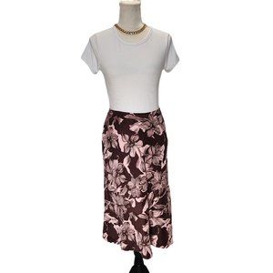 Kate Hill. Floral, Silk Skirt. Brown & Pink. Size 6